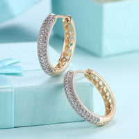 Yellow Gold Plated Earrings Hoop Huggies AAA Zirconia Latch Back Clasp L565