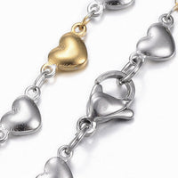 Stainless Steel Heart Set Necklace Bracelets Lobster Gold Silver 17.72 P719