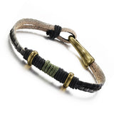 Genuine Cow Leather Bracelet Black Green Unisex  Hook Clasp G327