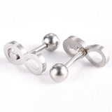 Stainless Steel Ear Plugs Ear Studs Infinity Heart Silver 5x11x2mm 1mm Z350