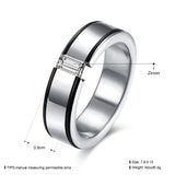 Stainless Steel Band Fashion Wedding Ring Black AAA Zirconia Men's Unisex B468