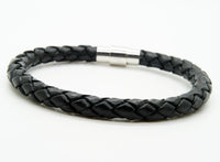 Unisex Men's Genuine Braided Leather And Stainless Steel Magnetic Clasp Bracelet