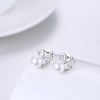 Platinum Plated Earrings Swan Stud AAA Zirconia Push Back Clasp L674