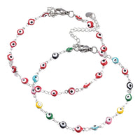 Stainless Steel Bracelet Enamel Lobster Evil Eye Silver Red 7.8" Z188