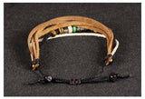 Genuine Leather Hemp Wood Bracelet Green Brown Luchy Charm Wood Alloy Beads G376