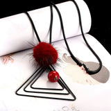 FoxTail Black Red Imitation Fur Red Bead Triangle Long Necklace L79