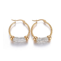 Gold Tone Stainless Steel Hoop Earrings Polymer Clay Zirconia Ring A184