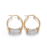 Gold Tone Stainless Steel Hoop Earrings Polymer Clay Zirconia Ring A184