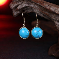 Yellow Gold Plated Earrings  Drop Dangle Kallaite Blue Fish Hook Clasp L533