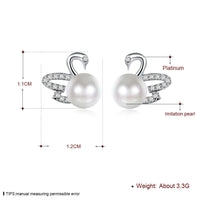 Platinum Plated Earrings Swan Stud AAA Zirconia Push Back Clasp L674