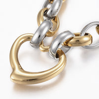 Stainless Link Steel Bracelet Stainless Steel Pendant Heart Gold Silver 8.6 A65