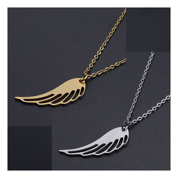 Stainless Steel Pendant Necklace Lobster Clasp Wing Silver 17.7" 1.5mm P50