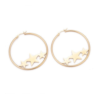 Stainless Steel Hoop Earrings Hypoallergenic Star Gold 12 50x2mm 0.8x1mm Z324