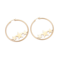 Stainless Steel Hoop Earrings Hypoallergenic Star Gold 12 50x2mm 0.8x1mm Z324