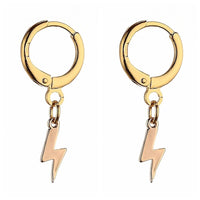 Brass Huggie Hoop Earrings Lightning Bolt Gold 28mm Pin: 0.8mm Z414