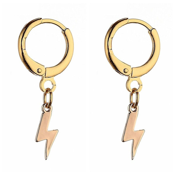 Brass Huggie Hoop Earrings Lightning Bolt Gold 28mm Pin: 0.8mm Z414