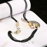 Soral Chain Yellow Gold Leafs Beads Pearls Necklace L66