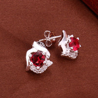 Sterling Silver Drop Dangle Stud Earrings Red Zirconia L39