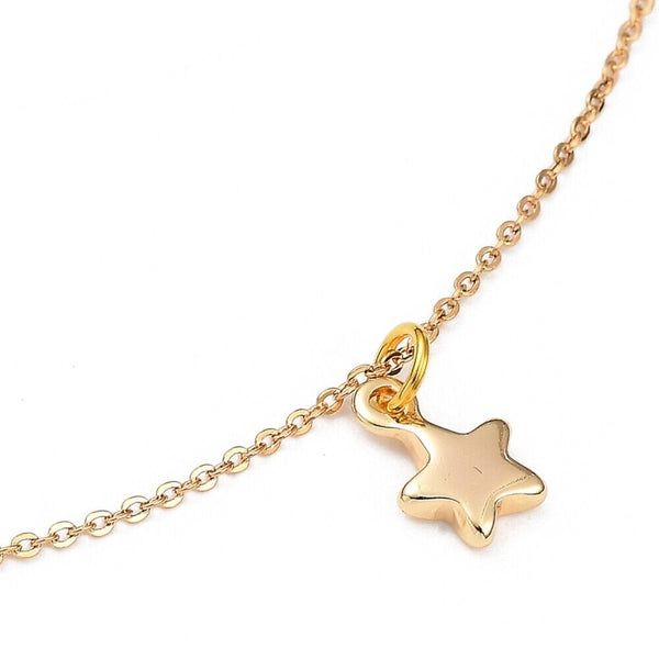 Brass Pendant Necklace Stainless Steel Lobster Star Gold  18" Z519