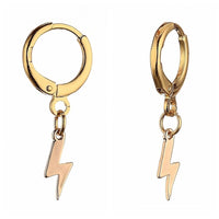 Brass Huggie Hoop Earrings Lightning Bolt Gold 28mm Pin: 0.8mm Z414