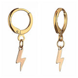 Brass Huggie Hoop Earrings Lightning Bolt Gold 28mm Pin: 0.8mm Z414