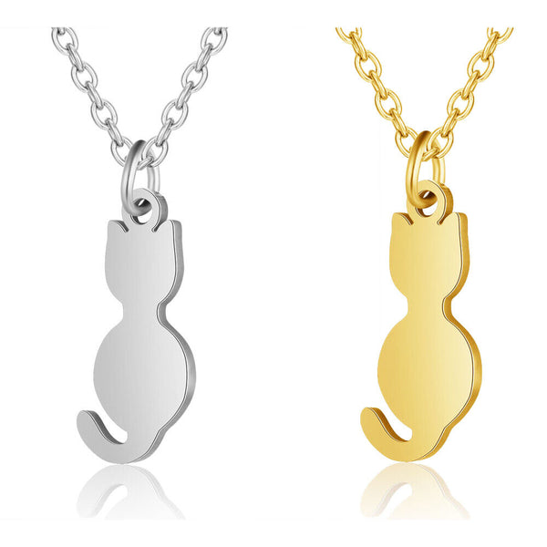 201 Stainless Steel Pendant Necklaces Cable Chains Cat Silver Gold 15.7" P664