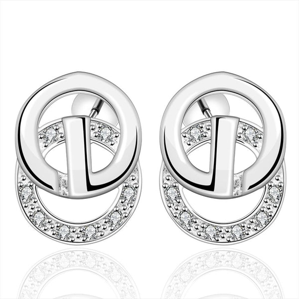 Sterling Silver Plated Earrings Stud AAA Zirconia Push Back .56" L349