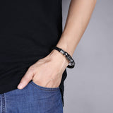 Stainless Steel Leather Bracelet 8.5 Inches 12MM Magnetic L335