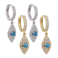 Cubic Zirconia Dangle Huggie Hoop Earrings Turquoise Horse Eye Gold Z310