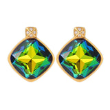 Gold Plated  Earrings Crystal Rhinestone Fany Stone Square Drop green L144