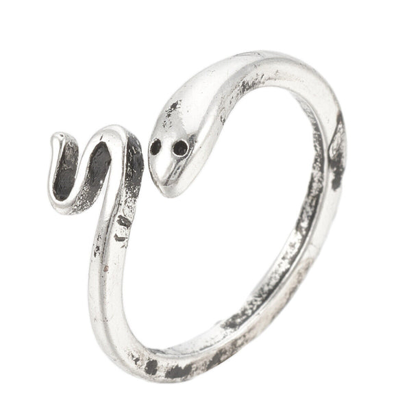 Alloy Cuff Finger Ring Snake Antique Silver Size 7 Adjustable 17mm P395