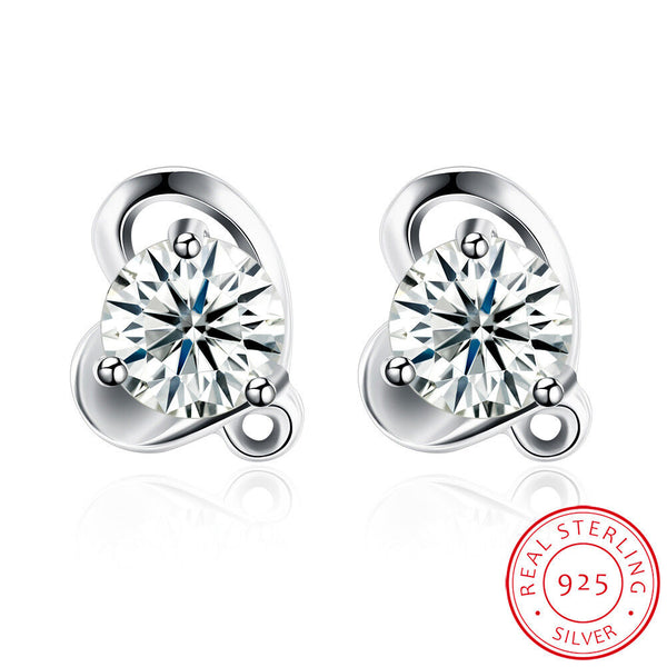 Sterling Silver Plated Earrings  Stud AAA Zirconia  Push Back Clasp L784