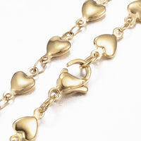 Stainless Steel Heart Set Necklace Bracelets Lobster Clasps Gold 17.72" P720