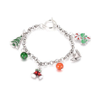 Stainless Steel Charm Bracelet Enamel  Rhinestone Beads  Christmas 7.5" Z118