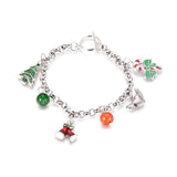 Stainless Steel Charm Bracelet Enamel  Rhinestone Beads  Christmas 7.5" Z118