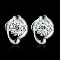 Sterling Silver Plated  Earrings  Stud AAA Zirconia  Push Back Clasp L773