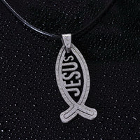 Men's Unisex Stainless Steel Leather Necklace Pendant Jesus Symbol L60