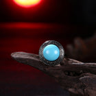 Platinum Plated Black Gunmetal Halo Fashion Ring Women's Kallaite Blue B495