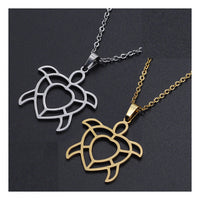 Stainless Steel Pendant Necklace Lobster Clasp Turtle Gold 17.71" 1.5mm P96