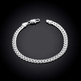 Women Sterling Silver Plated Link Snake Cahin Bracelet 8 Inches 6MM Lobster L61