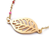 Leaf 201 Stainless Steel Braceletes Enamel Lobster Gold 7.6" Z132