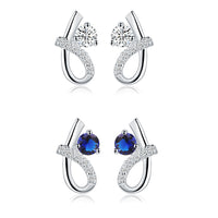 Sterling Silver Plated Blue Earrings Stud AAA Zirconia Push Back  L354