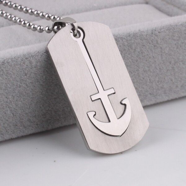 Stainless Steel Pendant 23.2X41.8MM 0.92 X1.67 Inch Anchor Tag Necklace 22" B3