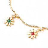 Enamel Charm Bracelet Bar Stainless Steel Lobster Flower Gold 7.3" Z166