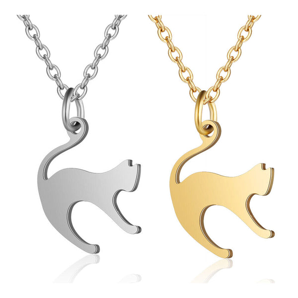 Stainless Steel Pendant Necklaces Cat Silver Gold 15.7" Cat 18x15mm P380