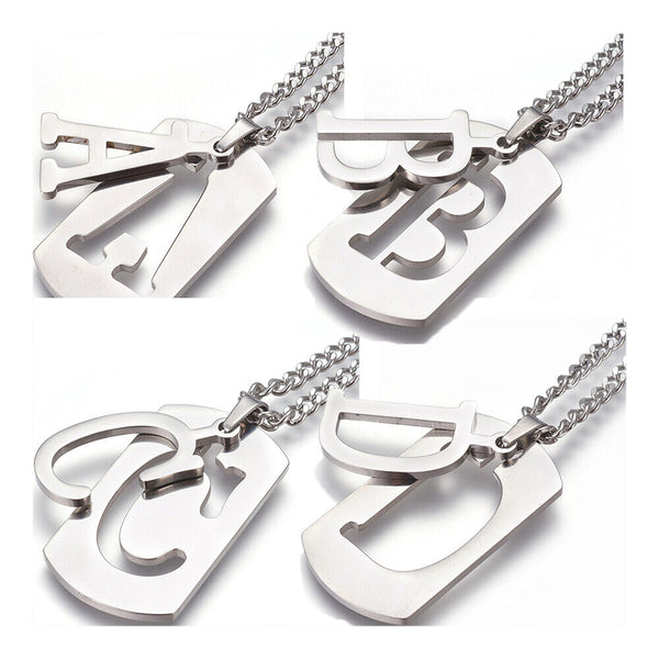 Stainless Steel Initial Pendant Necklace Lobster Chain Alphabet Letter 27" A385