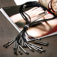 PU Leather Black Beads Long Necklace L85