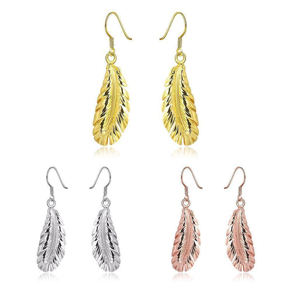 Rose Gold Plated Earrings Drop Dangle Fish Hook Leaf 52" L265