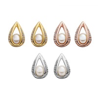 Rose Gold Platinum Plated  Earrings Stud AAA Zirconia Push Back Drop .52" L288