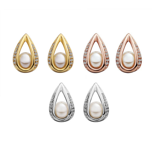 Rose Gold Platinum Plated  Earrings Stud AAA Zirconia Push Back Drop .52" L288